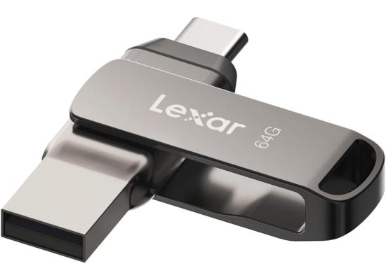 Lexar 64GB JumpDrive Dual Drive D400 USB 3.1 Type-C and Type-A Flash Drive for Storage Expansion and Backup, Up to 130MB/s Read, Metal Housing & Swivel Design, Titanium